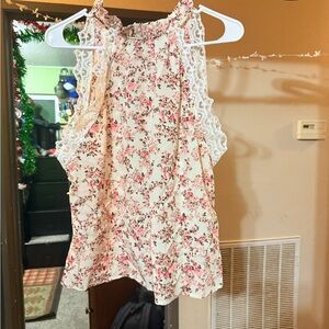 SHEIN Pink Floral Lace Blouse